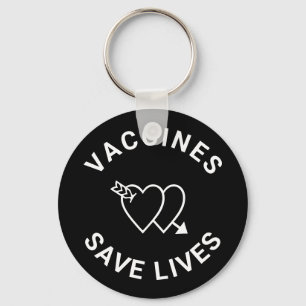 Vaccines save lives black white hearts cute key ring