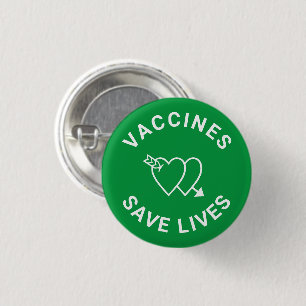 Vaccines save lives green white hearts cute 3 cm round badge