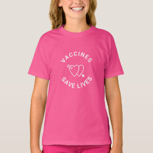 Vaccines save lives pink white hearts cute kids T-Shirt