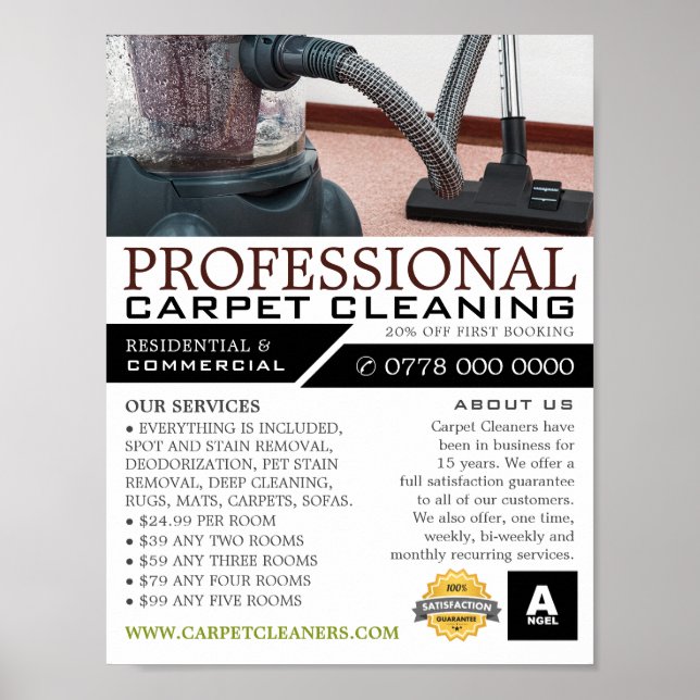 Vacuum Cleaner, Carpet Cleaners, Cleaning Service Poster (Front)