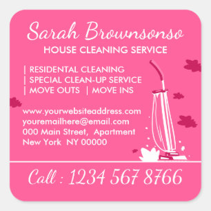 Vacuum Cleaner House Keeping Janitorial Pink Maid Square Sticker