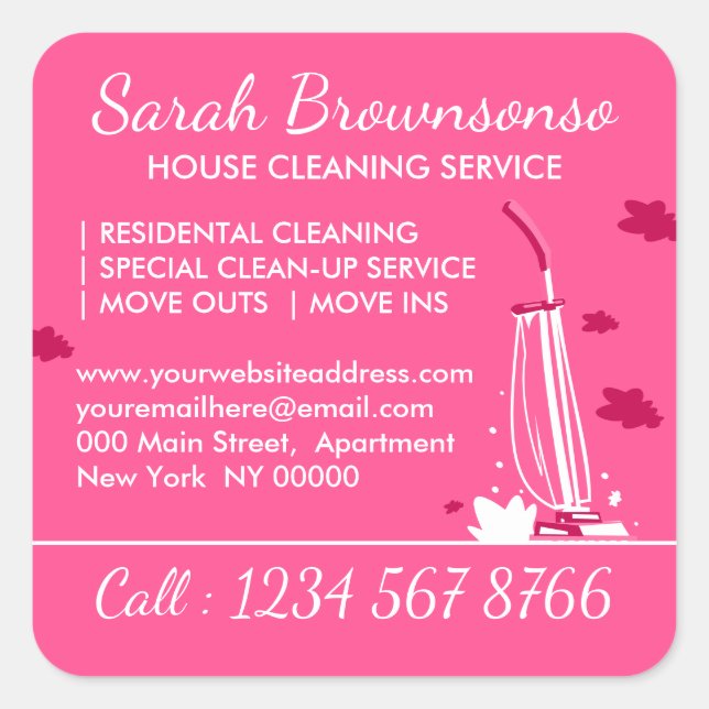 Vacuum Cleaner House Keeping Janitorial Pink Maid Square Sticker (Front)