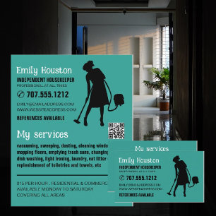 Vacuum Cleaner Silhouette, Housekeeper, Maid Business Card