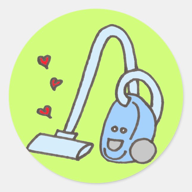 Vacuum Cleaner with Hearts Classic Round Sticker (Front)