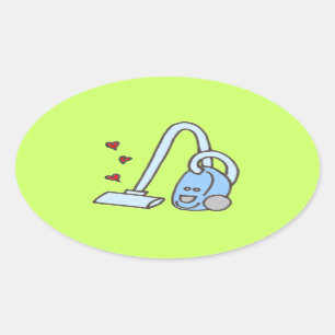 Vacuum Cleaner with Hearts Oval Sticker