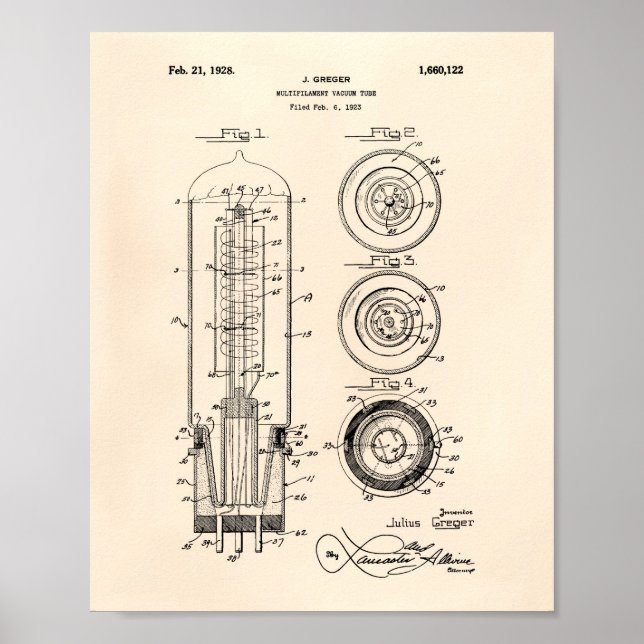 Vacuum Tube 1928 Patent Art Old Peper Poster (Front)