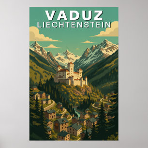 Vaduz, Liechtenstein Alpine Hillside Travel Poster