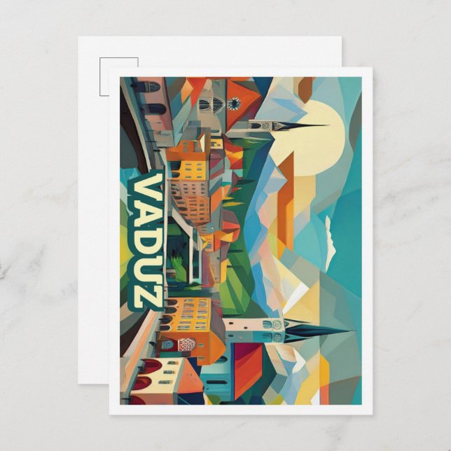 Vaduz Liechtenstein Travel artistic colourful Postcard (Front/Back)