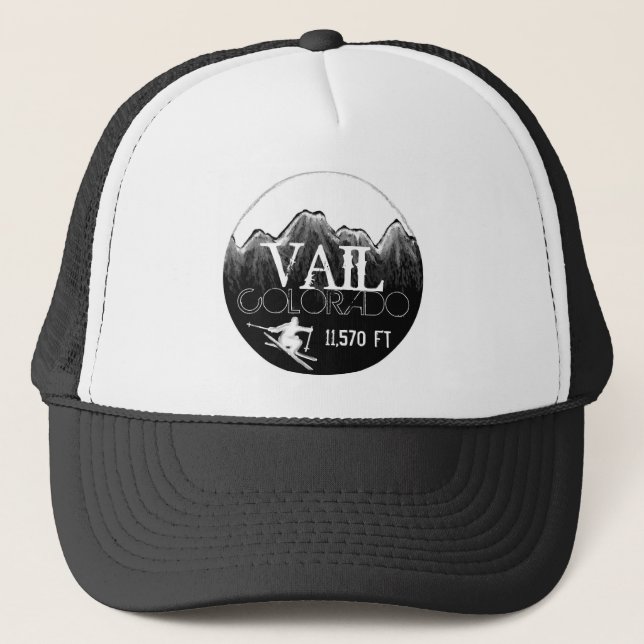Vail Colorado black white ski mountain hat (Front)