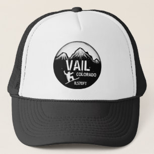Vail Colorado black white snowboard art hat