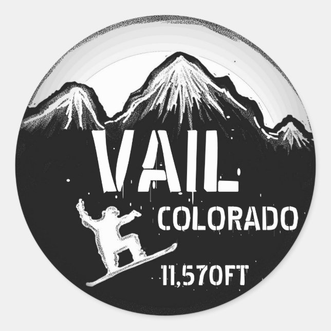 Vail Colorado black white snowboard art stickers (Front)