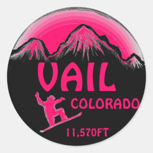 Vail Colorado bright pink snowboard art stickers