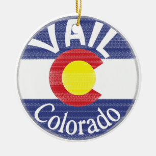 Vail Colorado circle flag Ceramic Tree Decoration