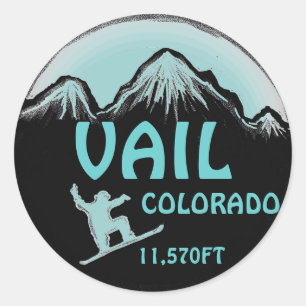 Vail Colorado grey blue snowboard art stickers