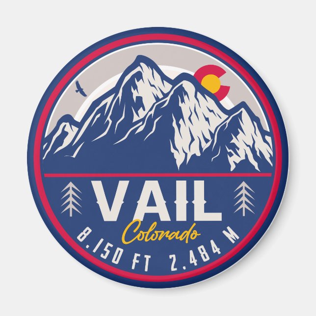 Vail Colorado Mountain Retro Sunset Souvenirs Magnet (Front)