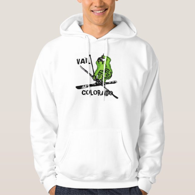 Vail Colorado neon green skier guys hoodie (Front)