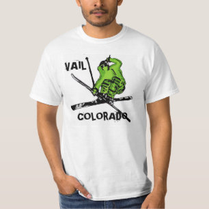 Vail Colorado neon green skier guys value tee