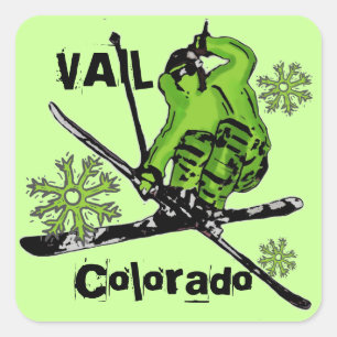 Vail Colorado neon green snowflake skier stickers
