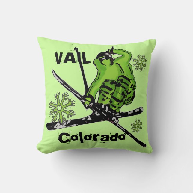 Vail Colorado neon green theme skier pillow (Front)
