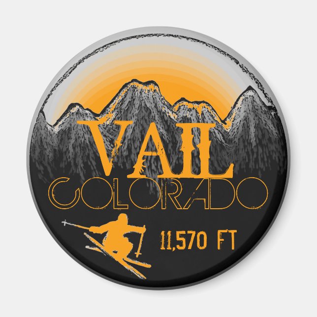Vail Colorado orange ski mountain magnet (Front)