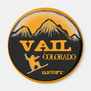 Vail Colorado orange snowboard art magnet