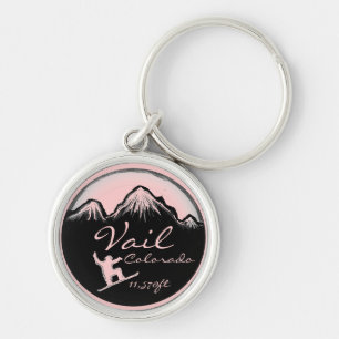 Vail Colorado pink snowboard art keychain