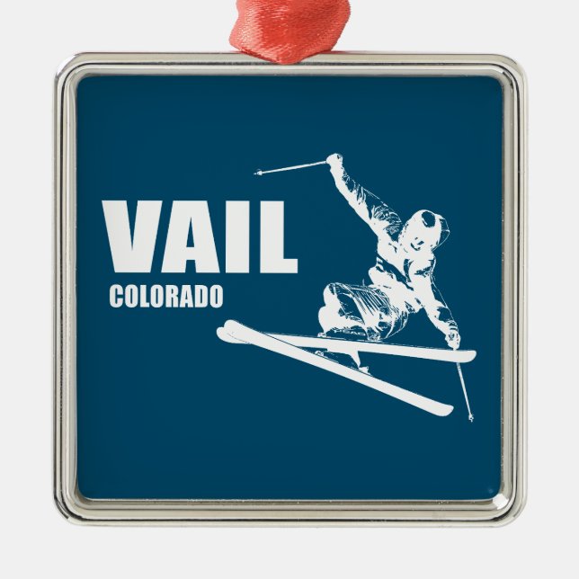 Vail Colorado Skier Metal Tree Decoration (Front)