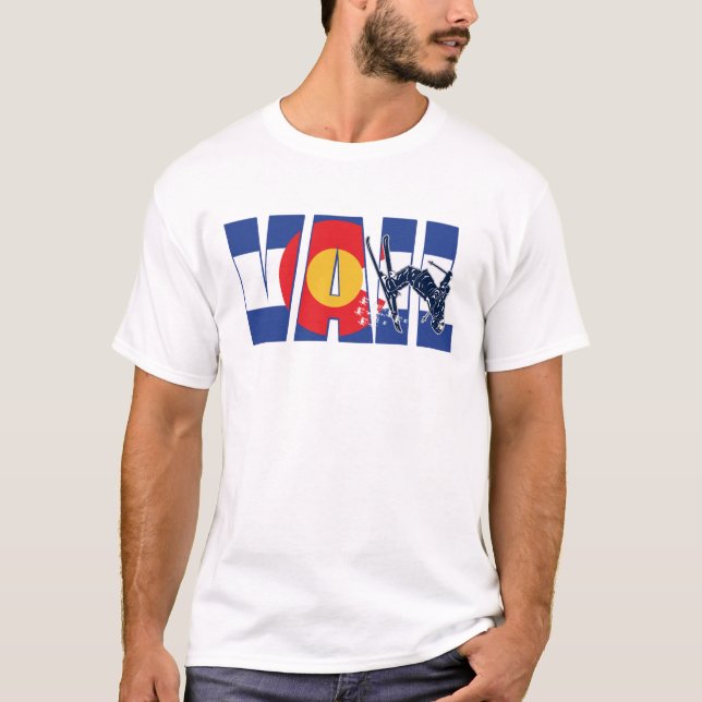 Vail Colorado With Snow Skier T-Shirt (Front)
