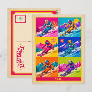Vail Postcard Colorado Skiing Vintage Pop Art