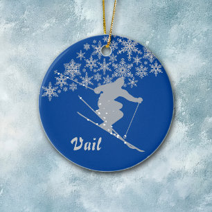 Vail Snowflake Skier Personalised Ceramic Tree Decoration