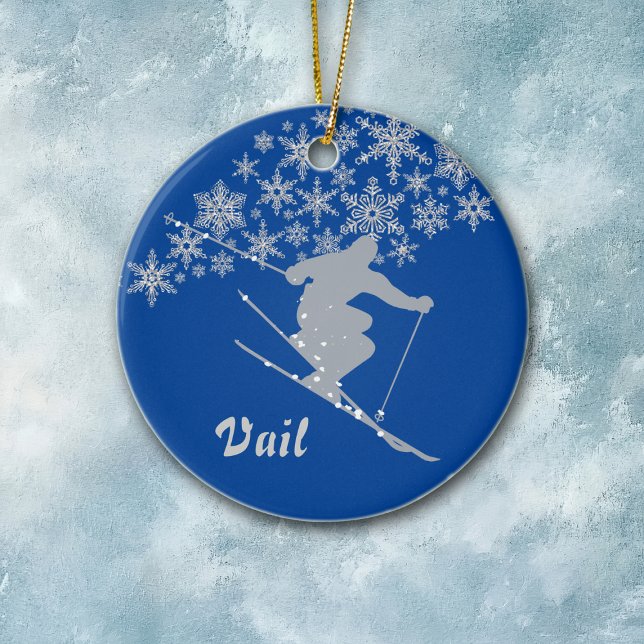 Vail Snowflake Skier Personalised Ceramic Tree Decoration (Creator Uploaded)