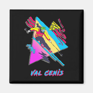 Val Cenis Retro Ski Skiing Character With Abstract Magnet