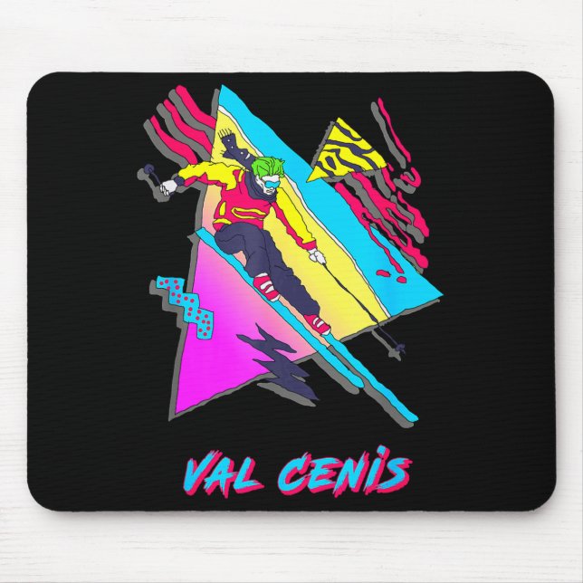Val cenis retro ski skiing character with abstract mouse mat (Front)