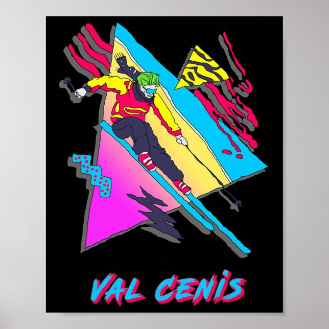 Val Cenis Retro Ski Skiing Character With Abstract Poster (Front)