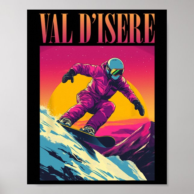 Val D'isere France Retro Snowboard  Poster (Front)
