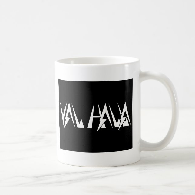 Val Halla FONT logo white on black Coffee Mug (Right)