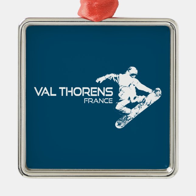 Val Thorens France Snowboarder Metal Tree Decoration (Front)