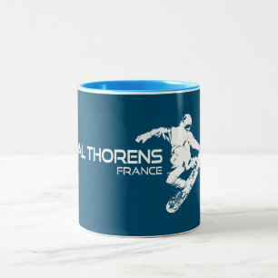 Val Thorens France Snowboarder Two-Tone Coffee Mug