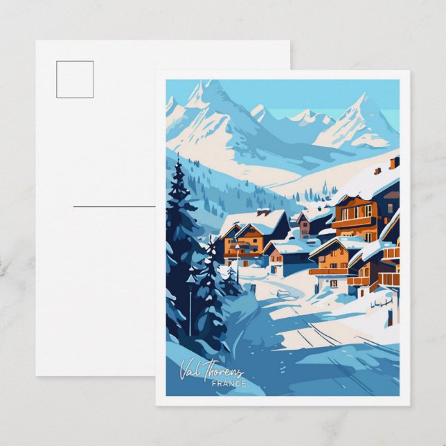 Val Thorens France Travel Vintage Illustration Postcard (Front/Back)