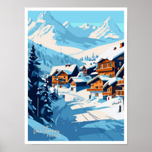 Val Thorens France Travel Vintage Illustration Poster