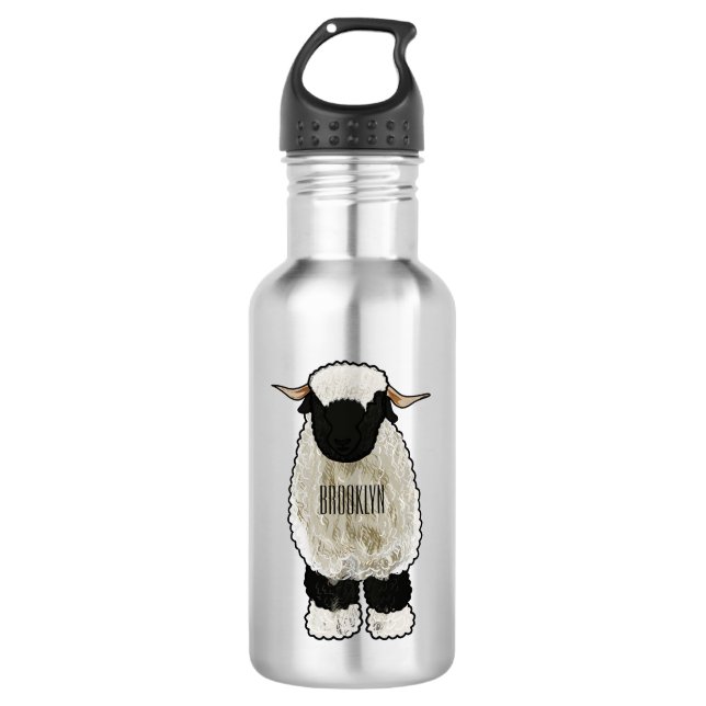 Valais Blacknose sheep cartoon illustration 532 Ml Water Bottle (Front)