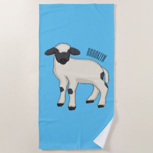 Valais Blacknose sheep cartoon illustration Beach Towel