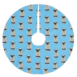 Valais Blacknose sheep cartoon illustration Brushed Polyester Tree Skirt