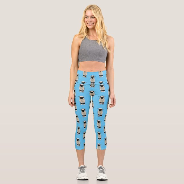 Valais Blacknose sheep cartoon illustration Capri Leggings (Front)