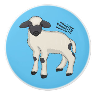 Valais Blacknose sheep cartoon illustration Ceramic Knob