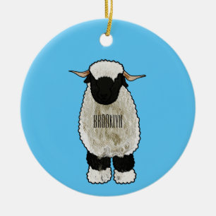 Valais Blacknose sheep cartoon illustration Ceramic Tree Decoration