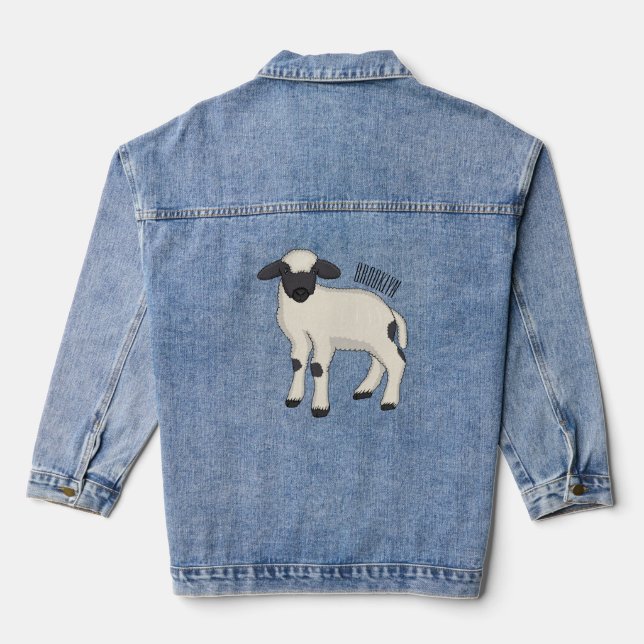 Valais Blacknose sheep cartoon illustration Denim Jacket (Back)