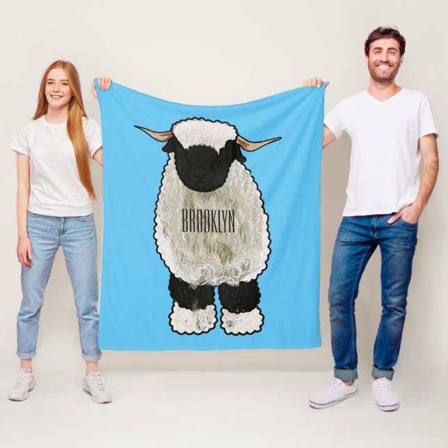 Valais Blacknose sheep cartoon illustration Fleece Blanket (In Situ)