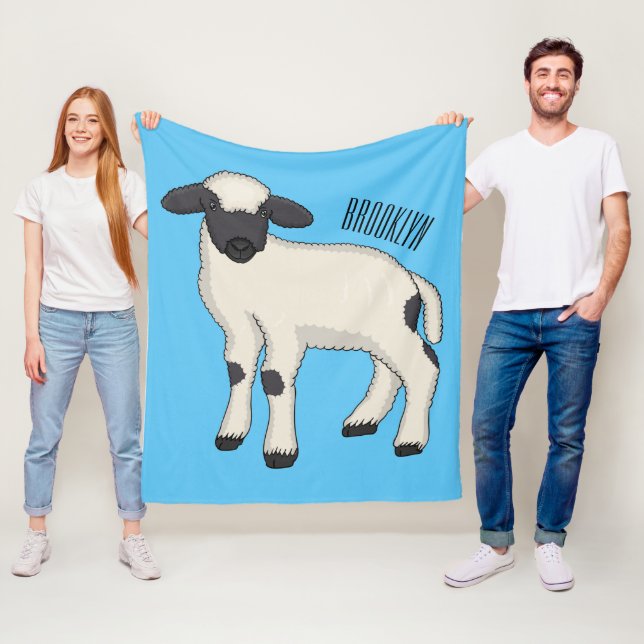 Valais Blacknose sheep cartoon illustration Fleece Blanket (In Situ)