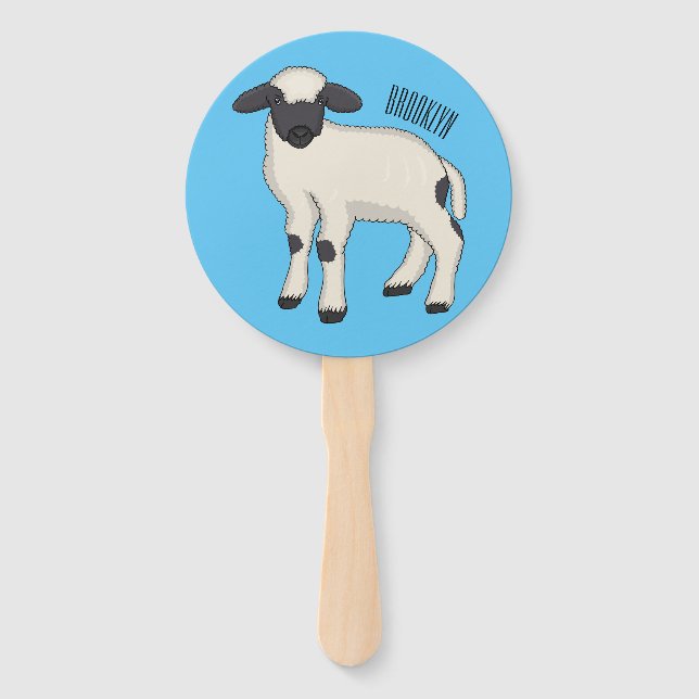 Valais Blacknose sheep cartoon illustration Hand Fan (Front)